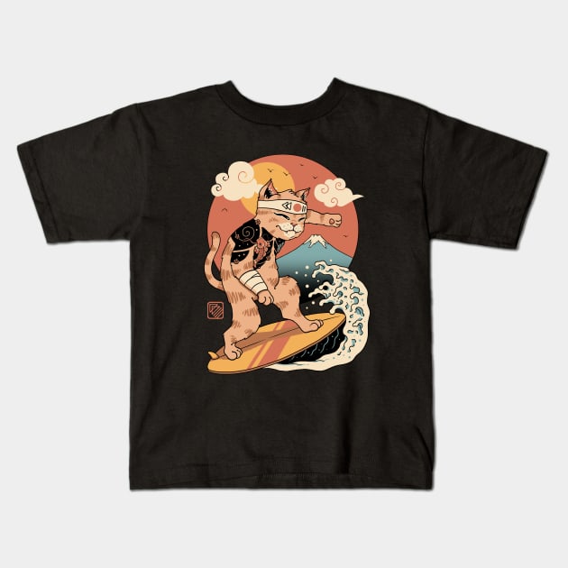 Meowster Surfer Kids T-Shirt by Vincent Trinidad Art